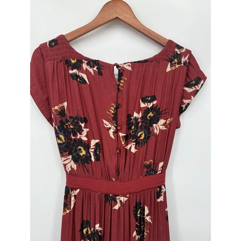 Free People Maxi Dress Women All I‎ Got Tiered Floral Boho Rusted Red Size 6